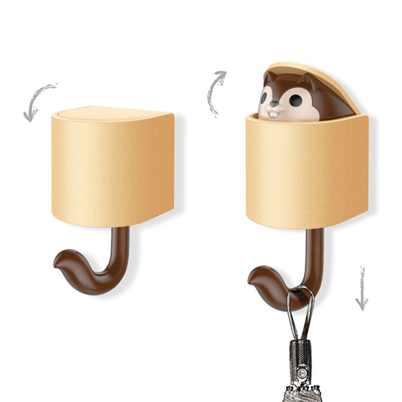 Home Decorate Cartoon Animal Squirrel Head Hiding Storage Bathroom Kitchen Hanging Hook Pasting Wall Hooks Children Gift