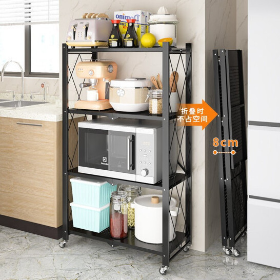 3 Layer Non Assembly Metal Kitchen Cabinet Pantry Unit Folding Shelf Unit for Kitchen Storage Shelves with Wheels