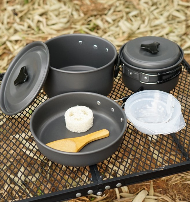 Portable Outdoor Camping Non-stick Cookware Set Campfire Pot Pan with Carrying Bag For 3-4 Man Use, Lightweight Folding Cookset