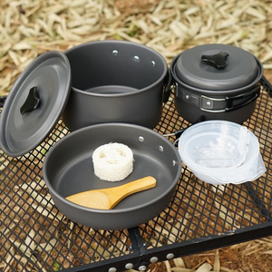 Portable Outdoor Camping Non-stick Cookware Set Campfire Pot Pan with Carrying Bag For 3-4 Man Use, Lightweight Folding Cookset