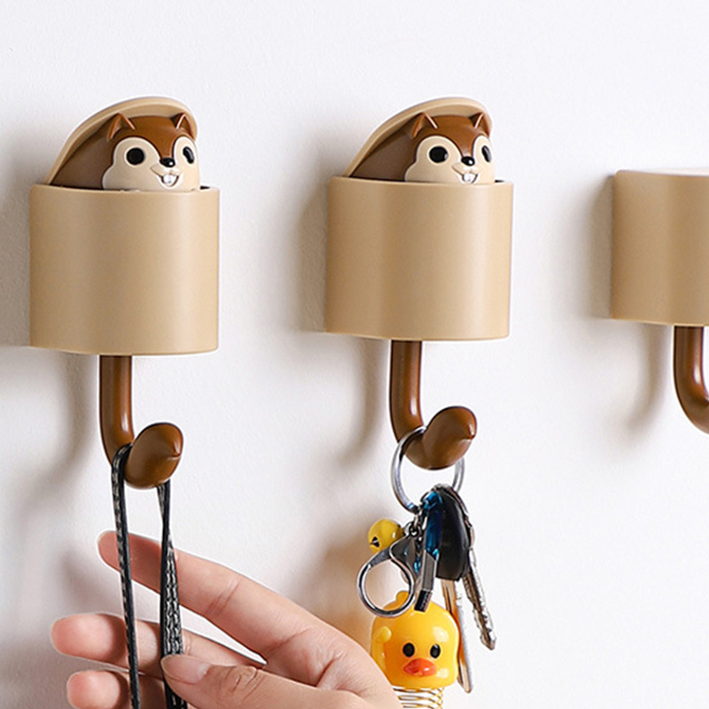 Home Decorate Cartoon Animal Squirrel Head Hiding Storage Bathroom Kitchen Hanging Hook Pasting Wall Hooks Children Gift