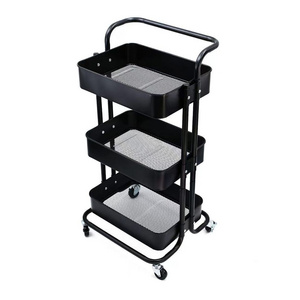 Hot Sale Professional Design Metal Rolling Utility Shelf Storage Cart 3 Tier No Screw Mesh Basket Storage Rack Trolley