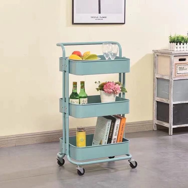 Hot Sale Professional Design Metal Rolling Utility Shelf Storage Cart 3 Tier No Screw Mesh Basket Storage Rack Trolley