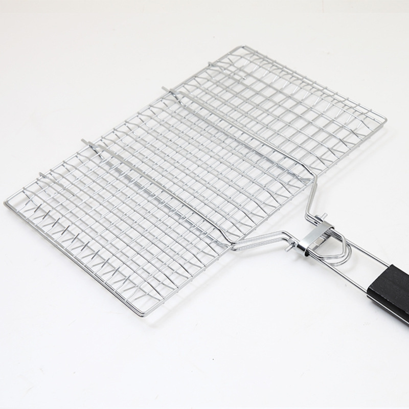 Outdoor Foldable  Square Basket Grilling Nets With Removable Handle Practical Wire Fish BBQ Basket