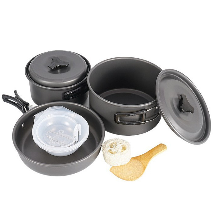 Portable Outdoor Camping Non-stick Cookware Set Campfire Pot Pan with Carrying Bag For 3-4 Man Use, Lightweight Folding Cookset