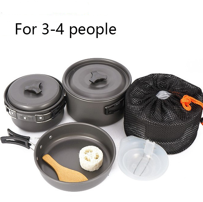 Portable Outdoor Camping Non-stick Cookware Set Campfire Pot Pan with Carrying Bag For 3-4 Man Use, Lightweight Folding Cookset