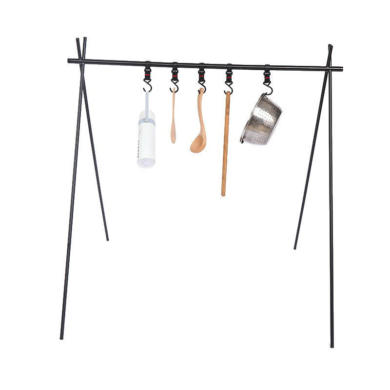 Outdoor Travel Camping Portable Foldable Barbecue Rack Cookware Hanger Triangle Storage Rack