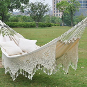 Outdoor Handmade Hammock Organizer Storage with Colorful Tassels Fringes White Canvas Boho Hammock