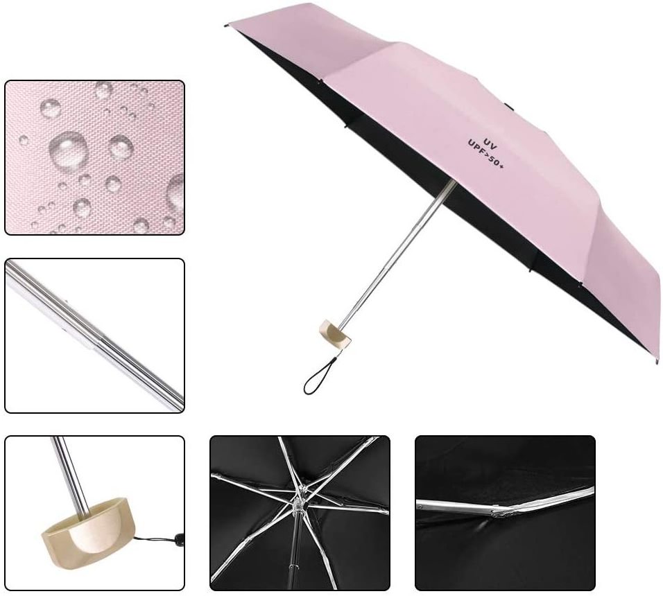 Portable Mini Umbrella 5 Folding Pocket Size Flat Handle Umbrella Anti Uv Protection Compact Small Umbrella For Rain