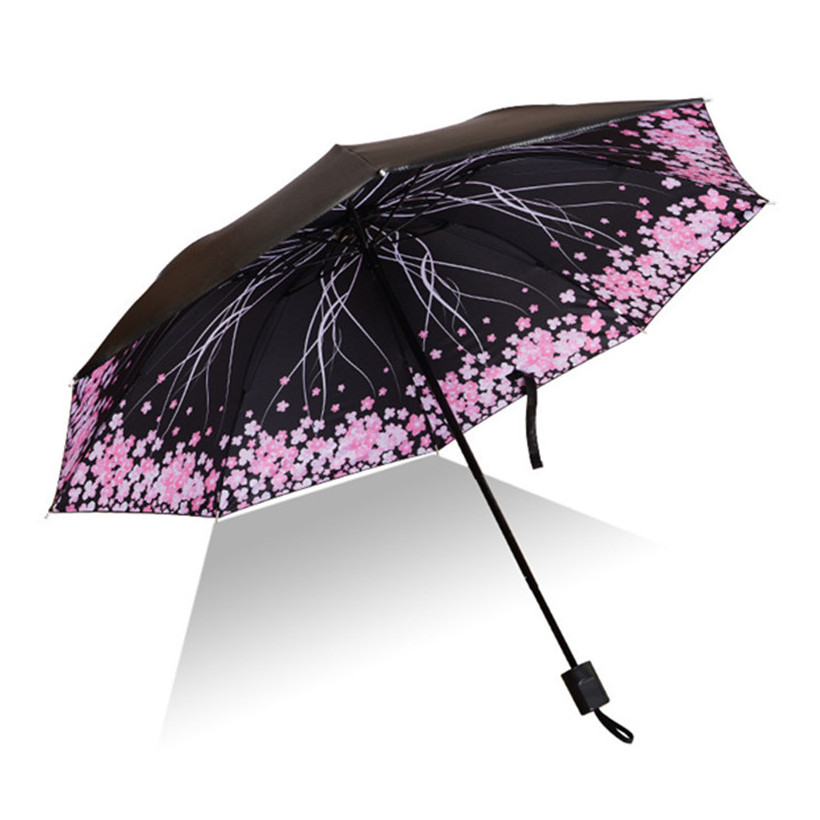 Factory Custom Umbrella with Logo Manual Folding UV Coating Pink Floral Windproof Three 3 Folding Umbrellas