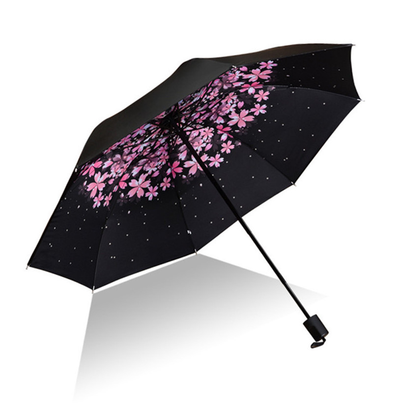 Factory Custom Umbrella with Logo Manual Folding UV Coating Pink Floral Windproof Three 3 Folding Umbrellas