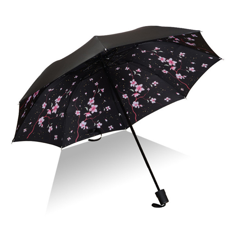 Factory Custom Umbrella with Logo Manual Folding UV Coating Pink Floral Windproof Three 3 Folding Umbrellas