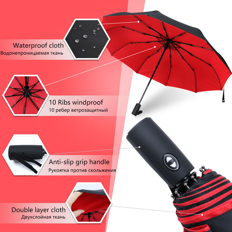 Windproof Double Layer Resistant Umbrella Fully Automatic Rain Men Women 10K Parasol Strong Travel Foldable Male Large Umbrellas