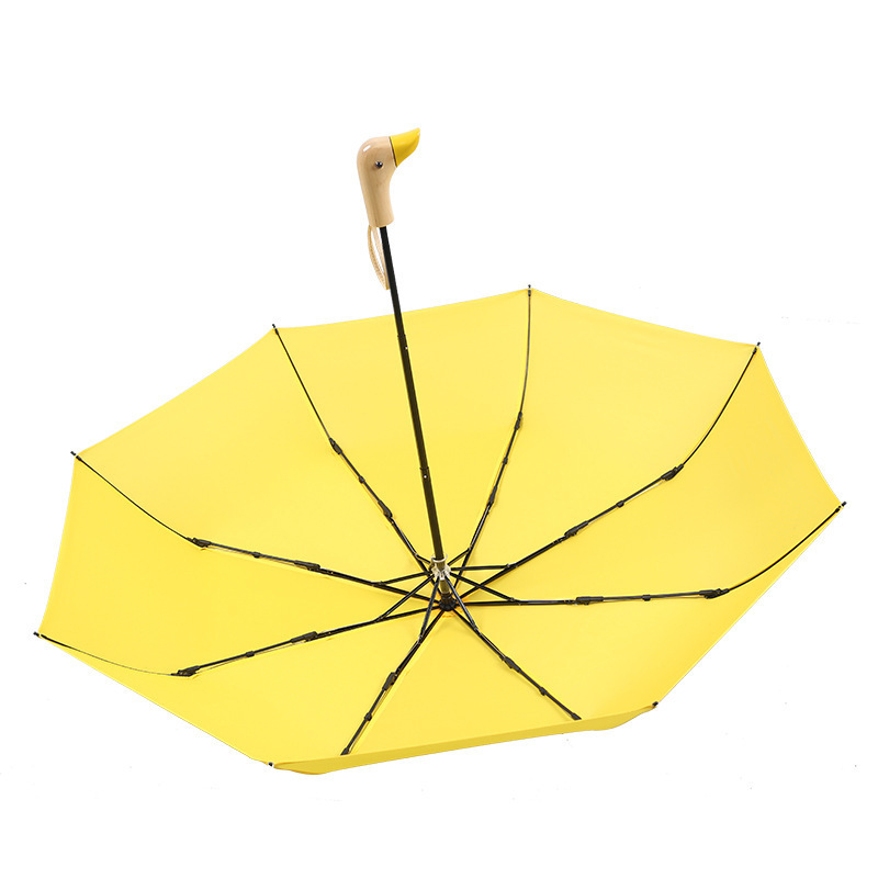 Personalized Stock Creative Yellow Duck Wooden Handle Duck Head Umbrella Children Women's Rain and Sunscreen Umbrella