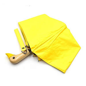 Personalized Stock Creative Yellow Duck Wooden Handle Duck Head Umbrella Children Women's Rain and Sunscreen Umbrella