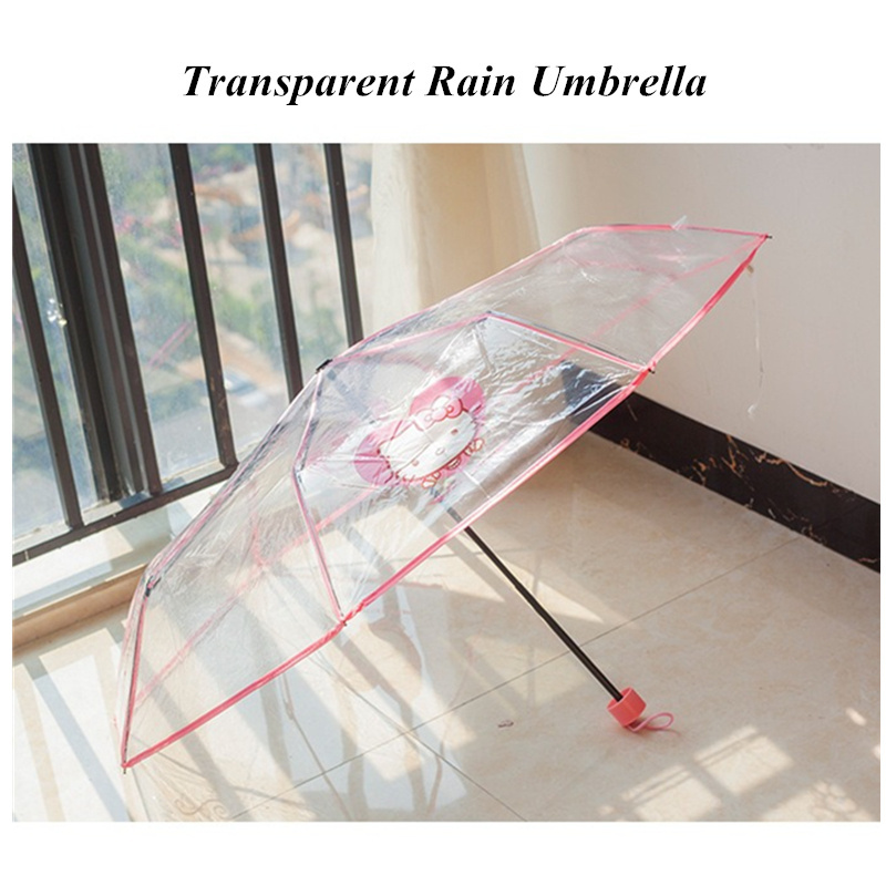 Wholesale Compact Clear Umbrella Student Girls Gift Cute Cartoon Manual Transparent 3 Folding Rain Umbrella