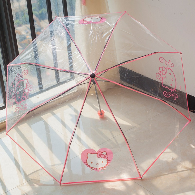 Wholesale Compact Clear Umbrella Student Girls Gift Cute Cartoon Manual Transparent 3 Folding Rain Umbrella