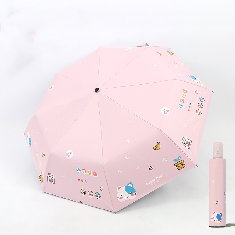 High Quality Cute Cat Children Rain and Sun Windproof Automatic Folding Umbrella for Girls