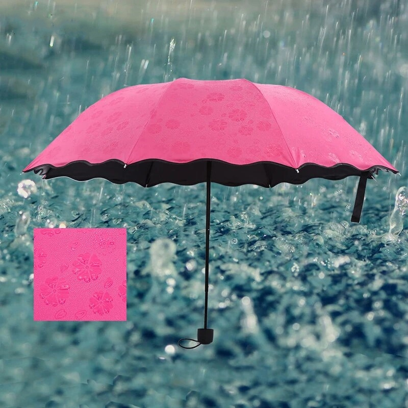 Portable Manual Folding Umbrella Flowering in Water Can Custom Logo Black Glue Coated Mini Light Weight UV Umbrella for Women