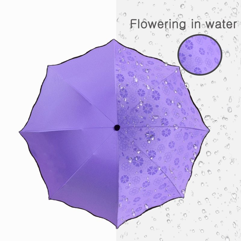 Portable Manual Folding Umbrella Flowering in Water Can Custom Logo Black Glue Coated Mini Light Weight UV Umbrella for Women