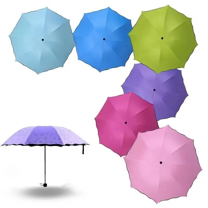 Portable Manual Folding Umbrella Flowering in Water Can Custom Logo Black Glue Coated Mini Light Weight UV Umbrella for Women