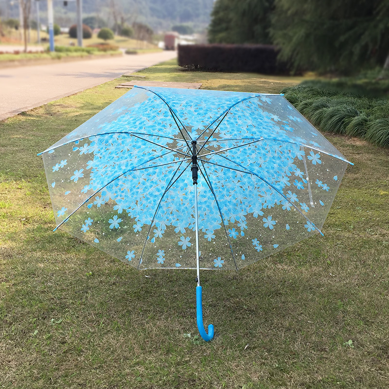 High Quality Transparent Rain Umbrella Beautiful Flowers Long Handle Clear Umbrellas for Women