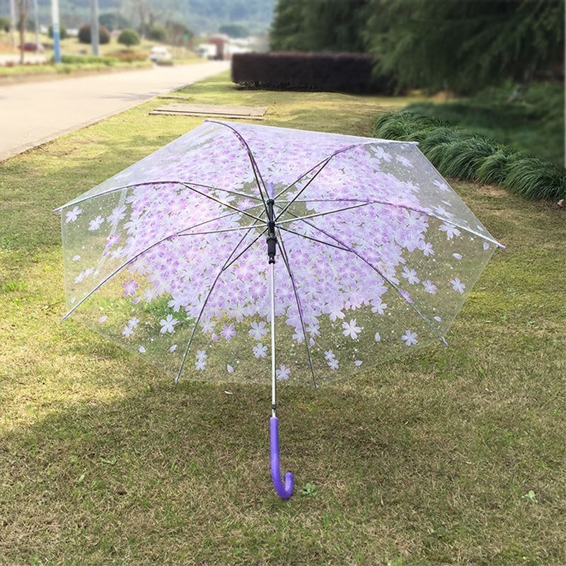 High Quality Transparent Rain Umbrella Beautiful Flowers Long Handle Clear Umbrellas for Women