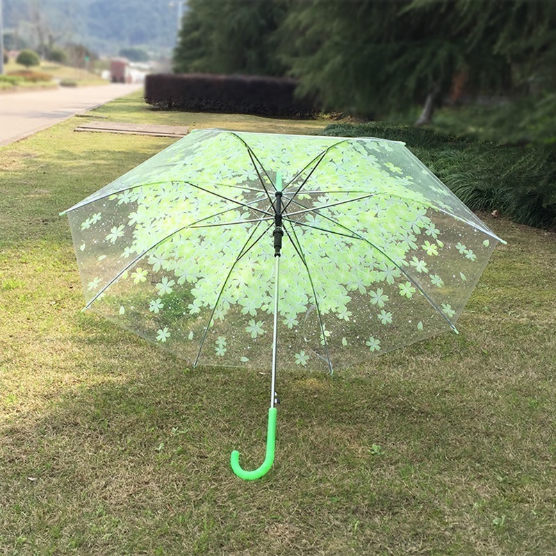 High Quality Transparent Rain Umbrella Beautiful Flowers Long Handle Clear Umbrellas for Women