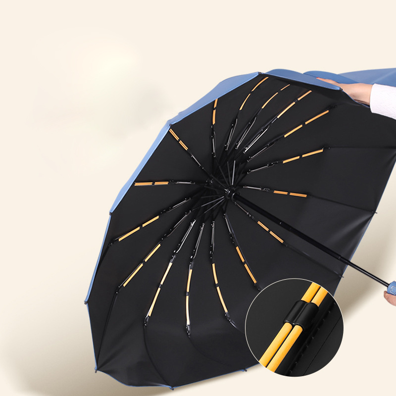 Windproof Compact One-Click Automatic Open and Close 16 Ribs Durable Strong Reinforced Easily Collapsible Umbrella for Rain