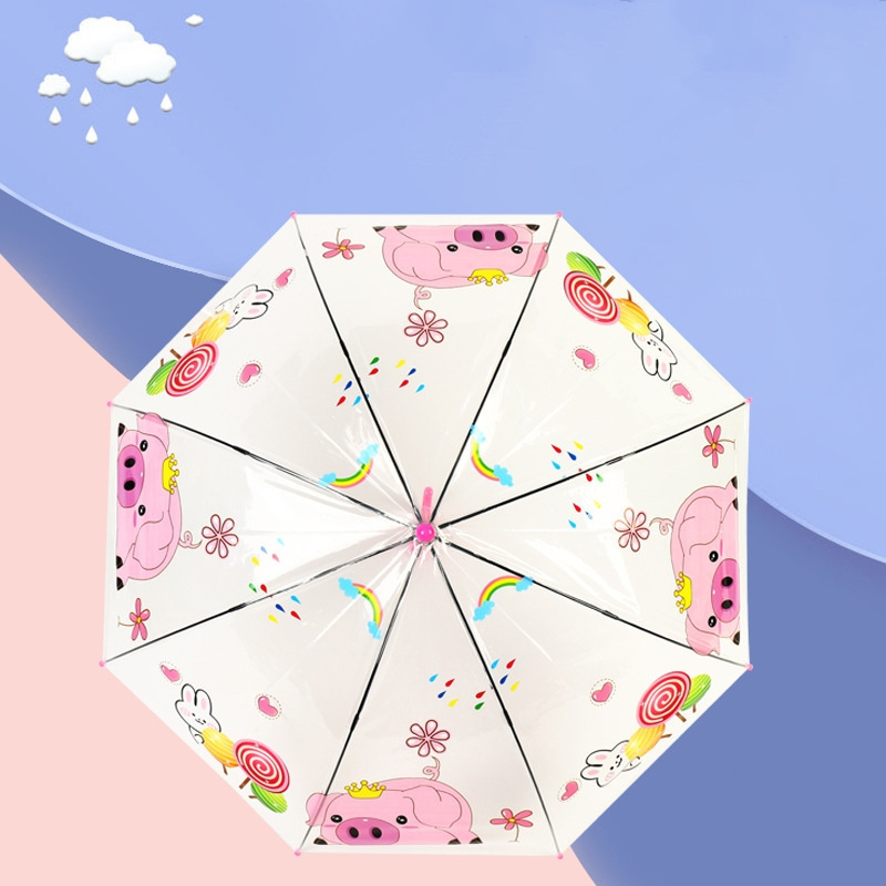 Children's Cartoon Transparent Parasol Dome Stick Umbrella Kids Cute Windproof Bubble Clear Rain Umbrellas