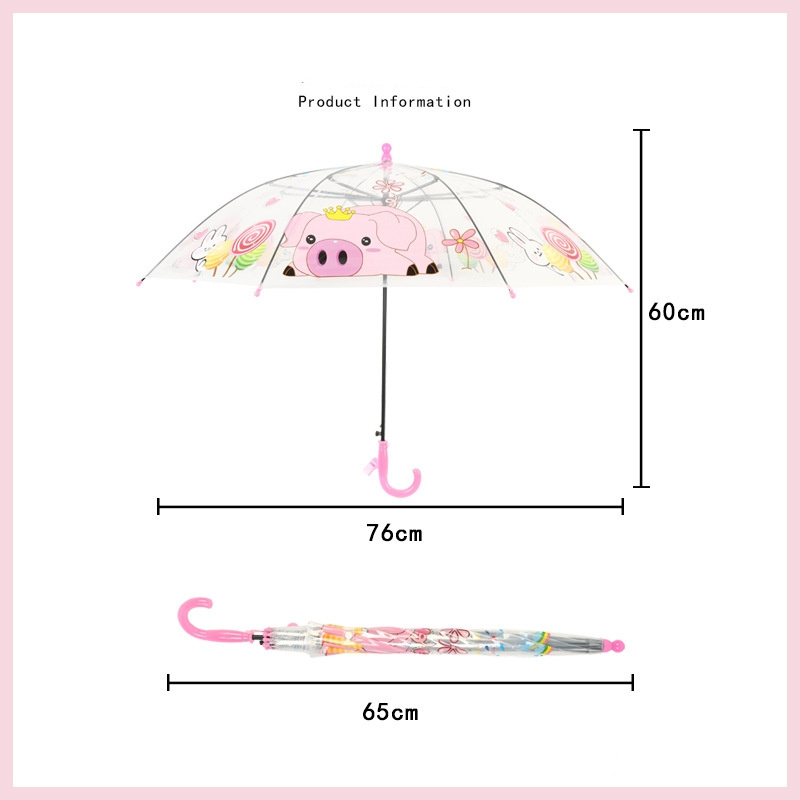 Children's Cartoon Transparent Parasol Dome Stick Umbrella Kids Cute Windproof Bubble Clear Rain Umbrellas