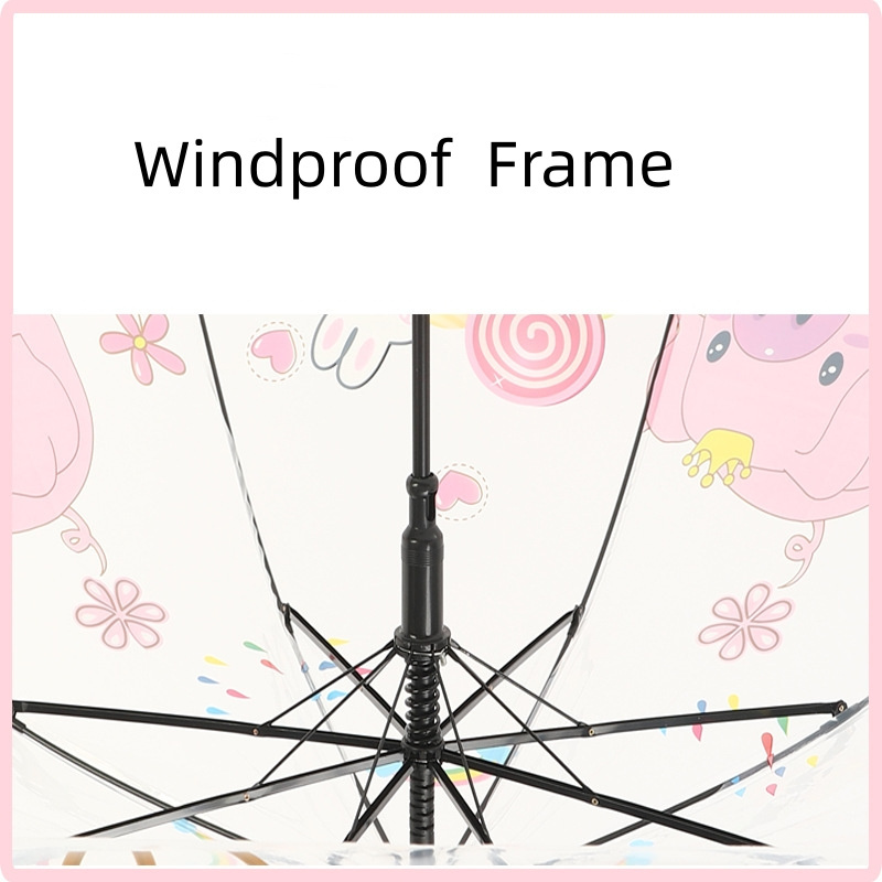 Children's Cartoon Transparent Parasol Dome Stick Umbrella Kids Cute Windproof Bubble Clear Rain Umbrellas