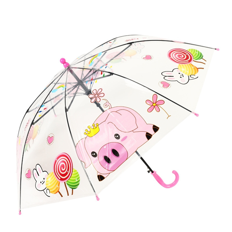 Children's Cartoon Transparent Parasol Dome Stick Umbrella Kids Cute Windproof Bubble Clear Rain Umbrellas