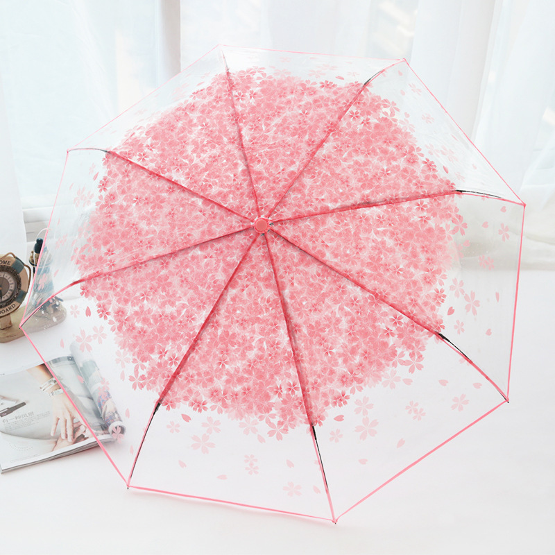 Beautiful Flower Foldable Sun Manual Umbrella Girls Women Gifts Transparent Romantic Cherry Blossom Umbrella