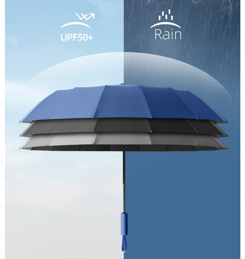 16 Ribs Fracture Wind Resistance Windproof Fully Automatic Folding Large Sun Protection and Rain Gift Umbrella