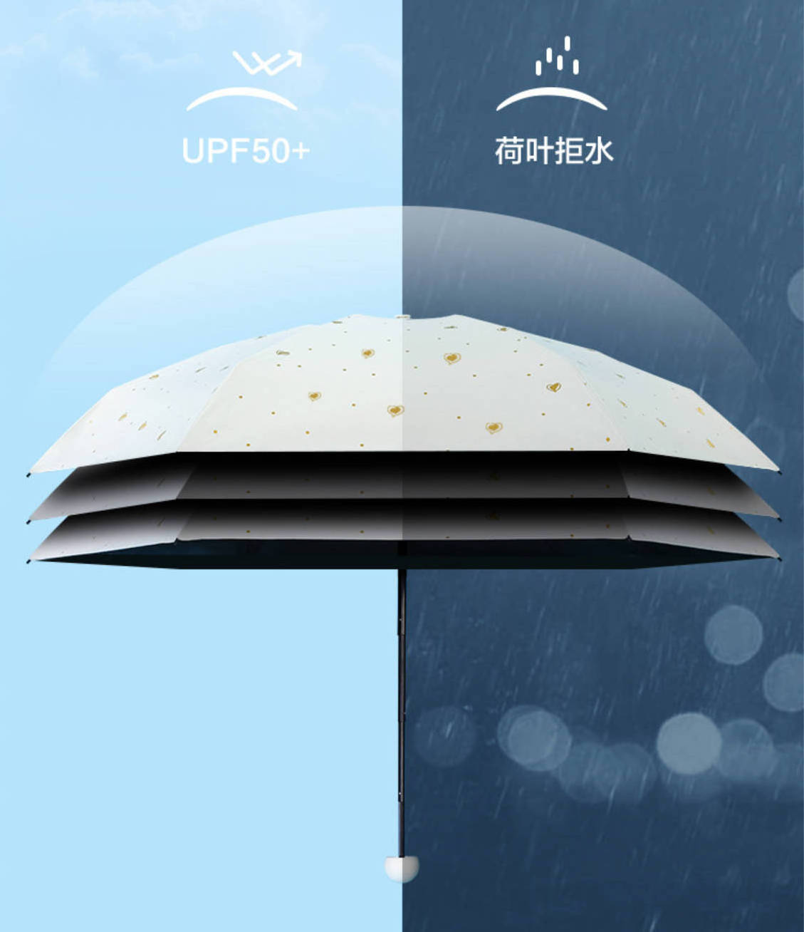 Portable Folding Small Umbrella with Capsule Anti UV Sun Protection Hearts Pattern Women Windproof Travel Rain Umbrella