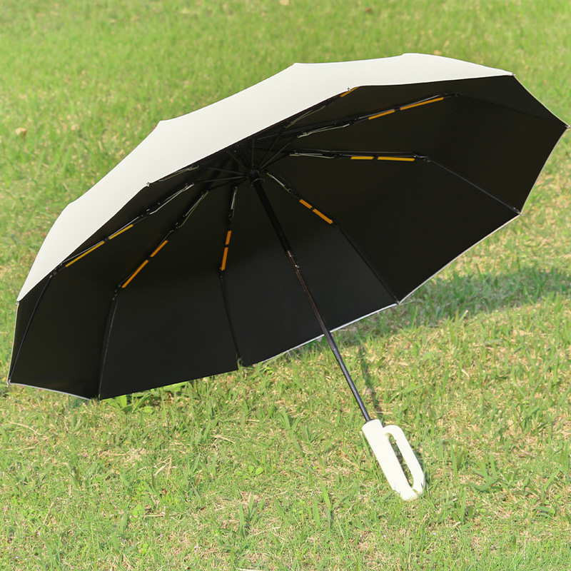 Ring Buckle Solid Color Business Automatic Umbrella Large UV Protection Sunshade and Repel Storm Windproof Rain Umbrella