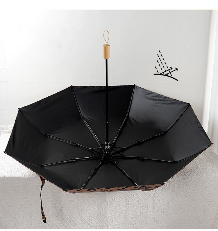 Leopard Print French Retro Uv Protection Sunshade And Rain Dual-Purpose Fully Automatic Folding Umbrella for Women