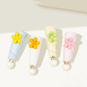 Luxury Flower Bud 5 Fold Portable Sun and Rain Dual Use Cute Small Travel Umbrella for Girls