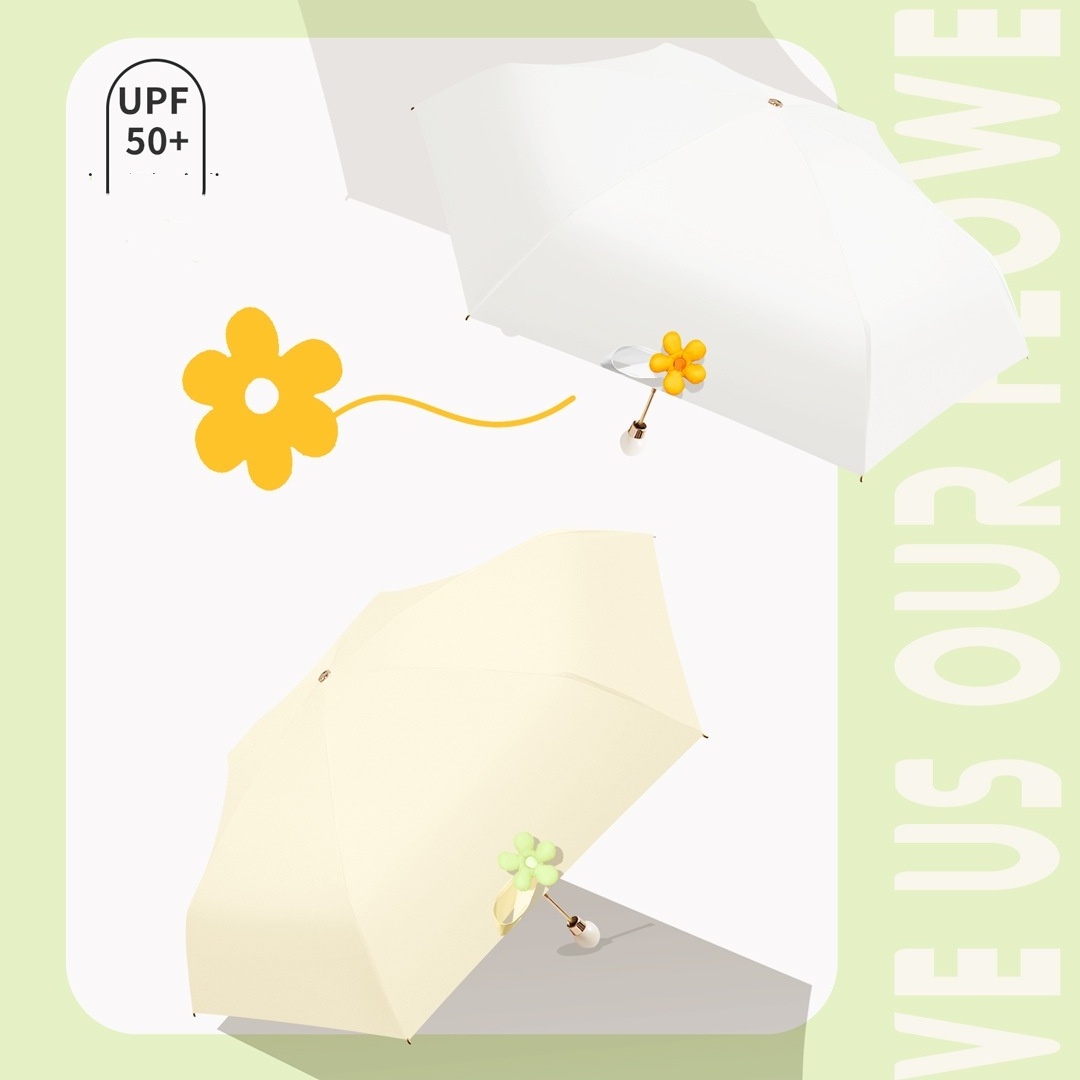 Luxury Flower Bud 5 Fold Portable Sun and Rain Dual Use Cute Small Travel Umbrella for Girls