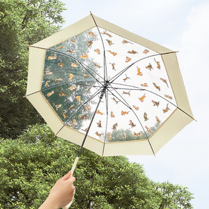 Japanese Colorful Romantic Lightweight Print  Dog Cat Pattern Cute Umbrella Transparent Long Handle Umbrella