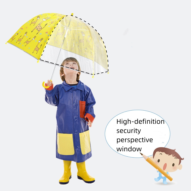 Factory Wholesale Straight Pole Kids Boys And Girls With Curved Handle Cute Cartoon School Transparent Children'S Umbrella