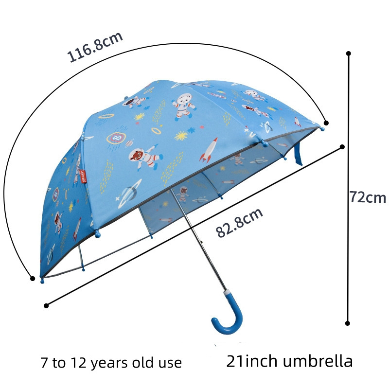 Factory Wholesale Straight Pole Kids Boys And Girls With Curved Handle Cute Cartoon School Transparent Children'S Umbrella