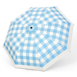 High-End England Plaid Tri-Fold Sunny And Rainy Automatic Folding Travel Windproof Rain Umbrellas