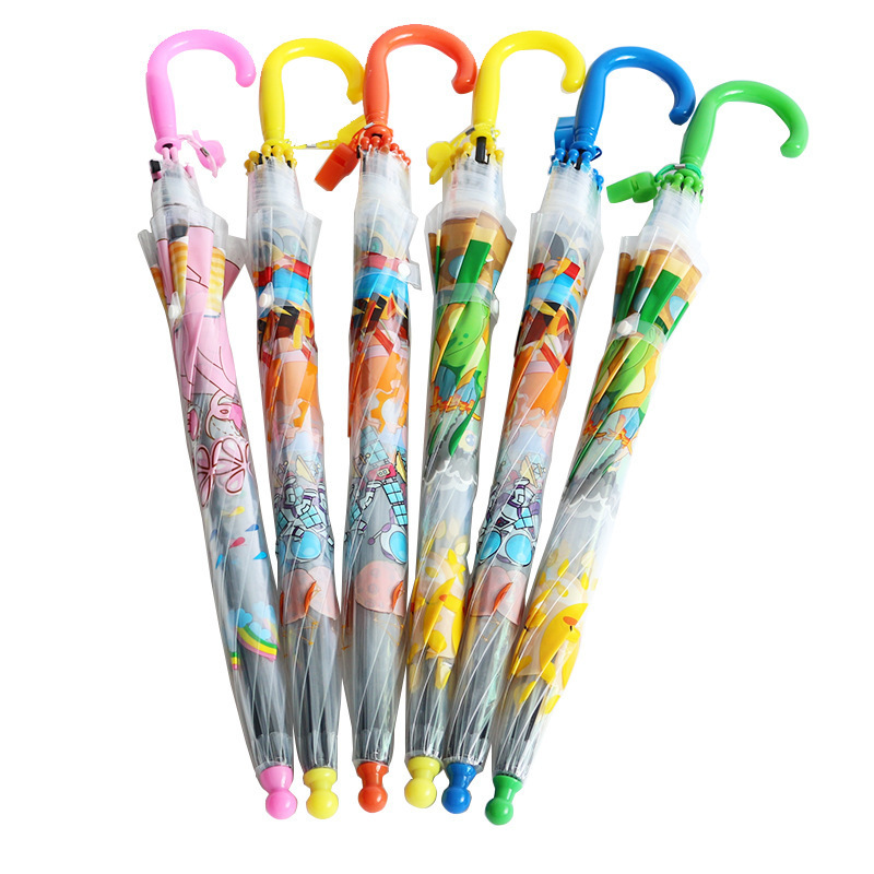 Dinosaur Student POE Plastic Cartoon Long handled Waterproof Stick Lightweight Children's Transparent Umbrella for Boys Girls