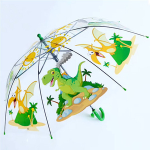 Dinosaur Student POE Plastic Cartoon Long handled Waterproof Stick Lightweight Children's Transparent Umbrella for Boys Girls