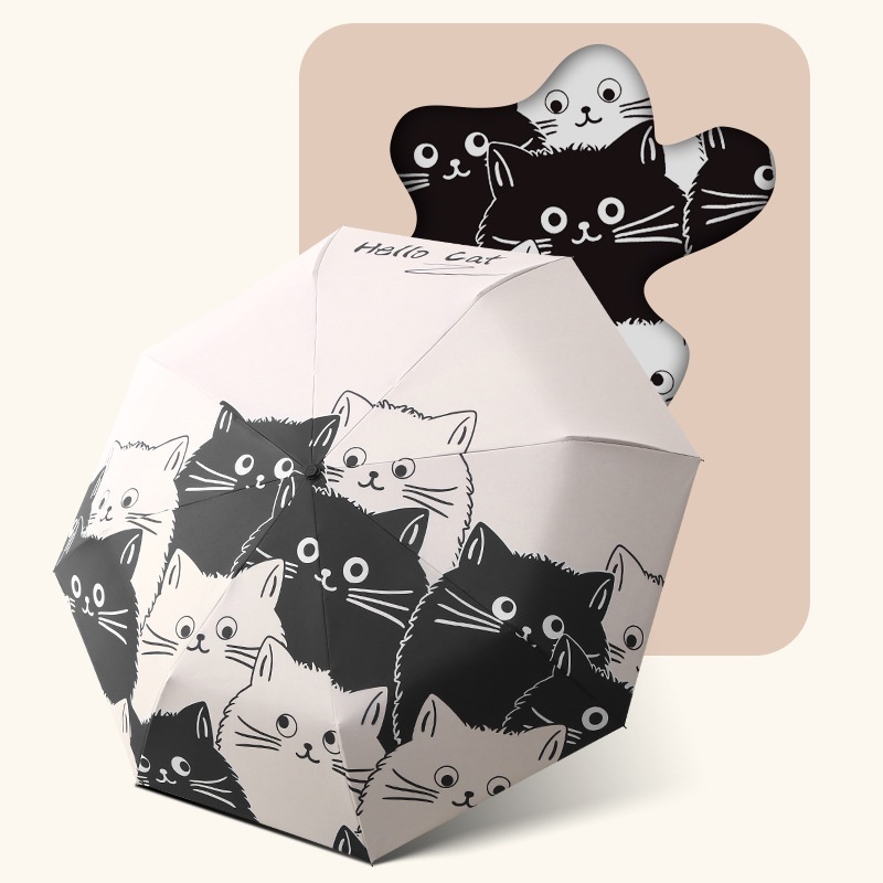 Cartoon Black and White Cat Automatic Folding Rain Umbgrella both Sunny and Rainy Male Women Foldable UV Protection Umbrella