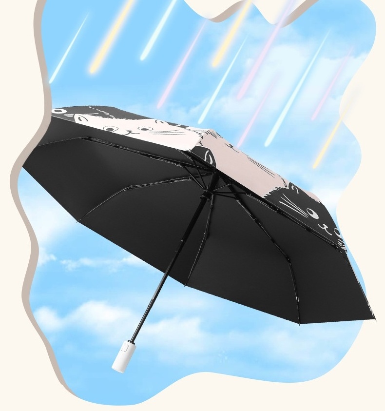 Cartoon Black and White Cat Automatic Folding Rain Umbgrella both Sunny and Rainy Male Women Foldable UV Protection Umbrella