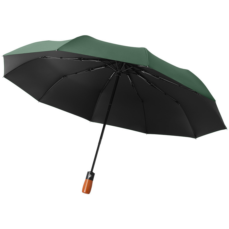 Wooden Handle Full Automatic Umbrella Double Person Use Strong Wind Resistant Rainstorm Folding Male Sunny And Rainy Umbrella