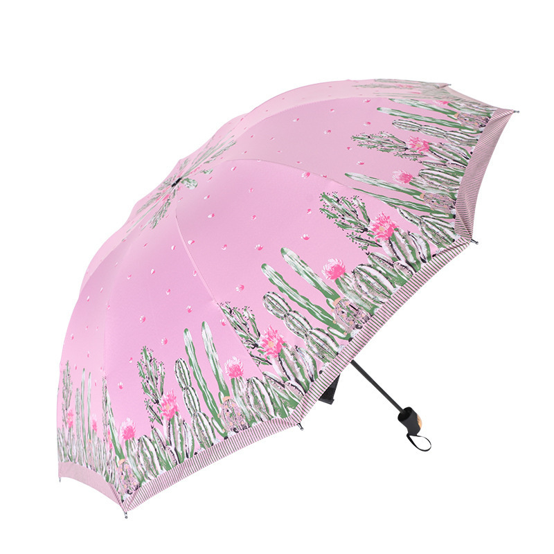 Windproof Ten Bone Large-Sized Cactus Pattern Parapluie Sunshade Foldable Parasol Uv Resistant Folding Rain Umbrella For Women